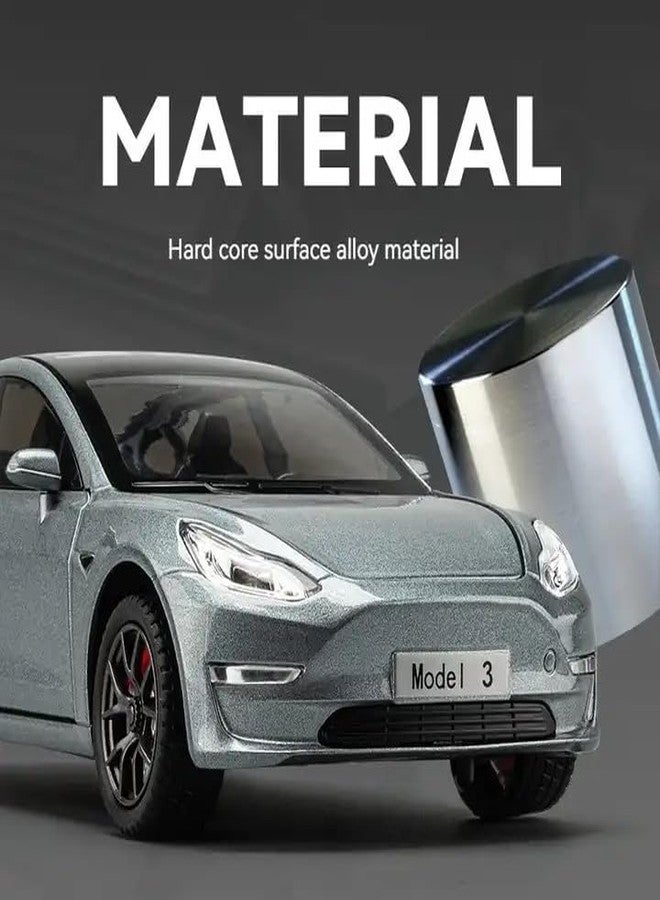 PEZYOX 1:24 Scale Exclusive Alloy Metal Pull Back Die-cast Car Model with Sound Light Mini Auto Toy for Kids Metal Model Toy Car with Sound and Light? (1.24 -Tesla Model 3- Black) - Image 3